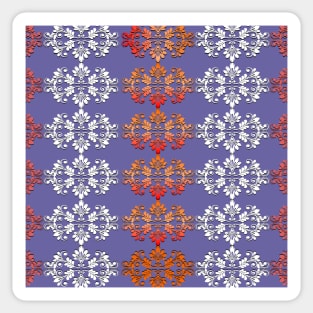 White and red intricate pattern on purple background. Sticker